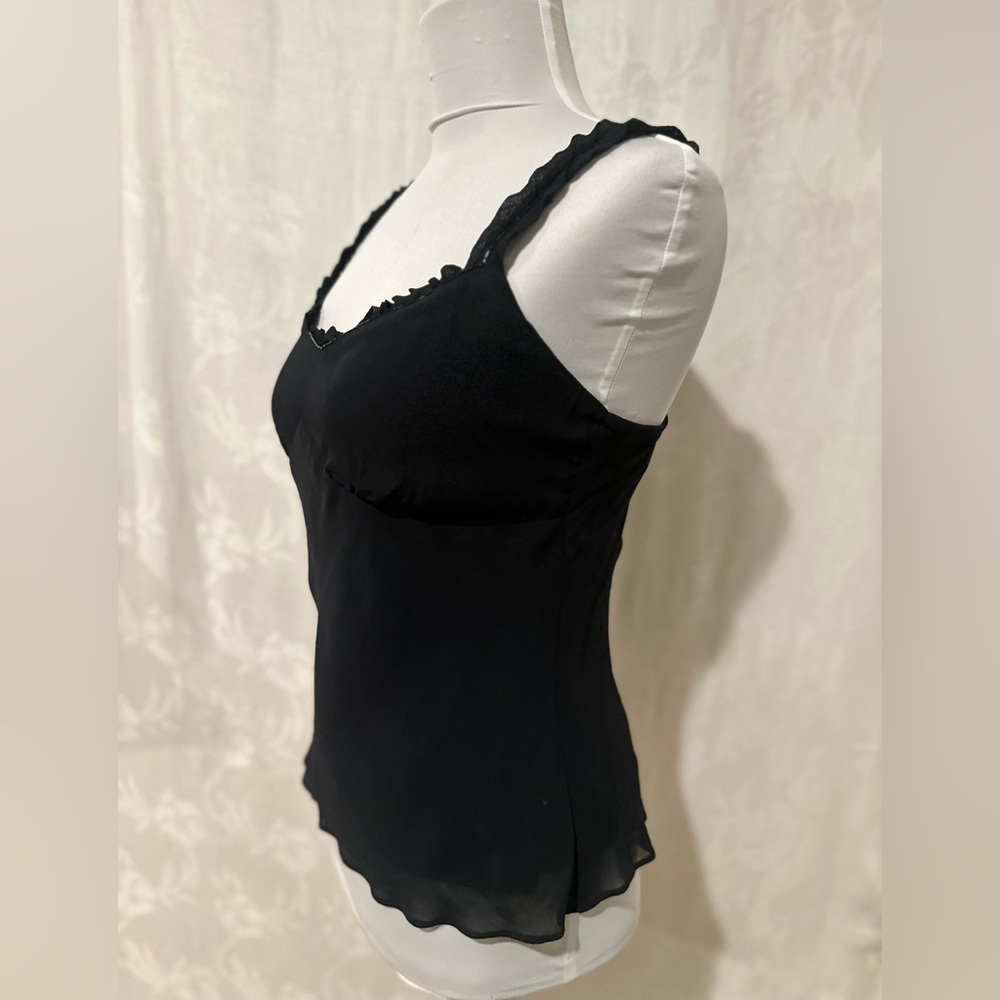 Black Sleeveless Top with Ruffle Trim